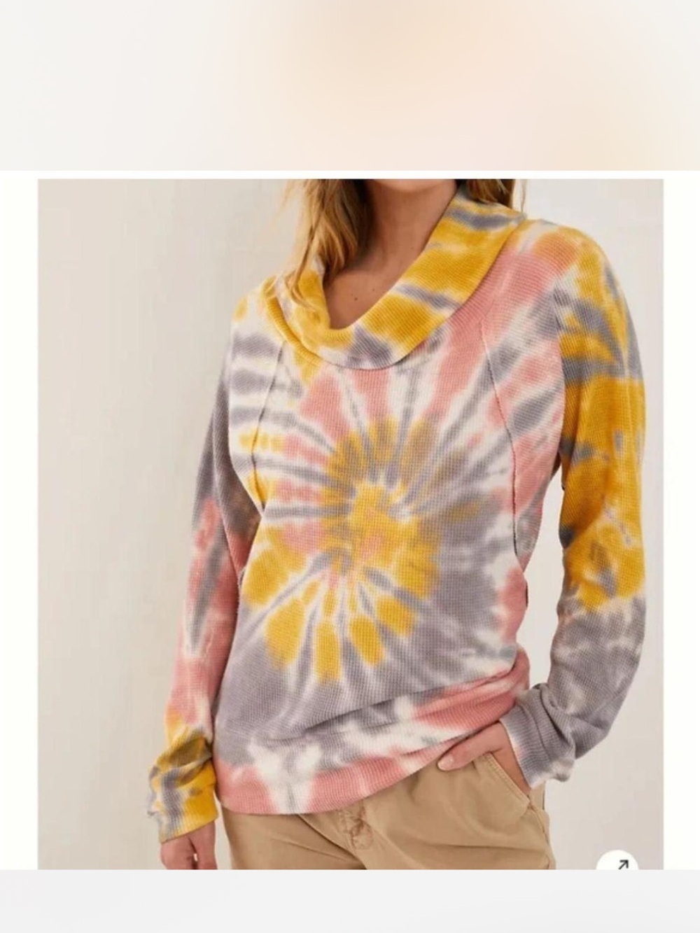 Anthropologie Pilcro Angie Mock Neck Waffle Thermal Tie Dye Shirt Small Gray
